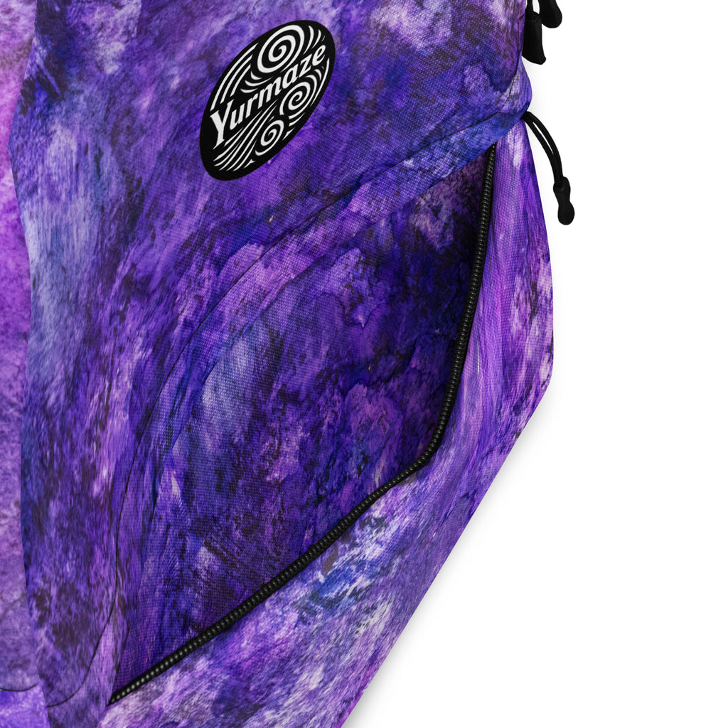 Front pocket of Yurmaze Purple Infusion medium backpack with abstract alcohol ink artwork