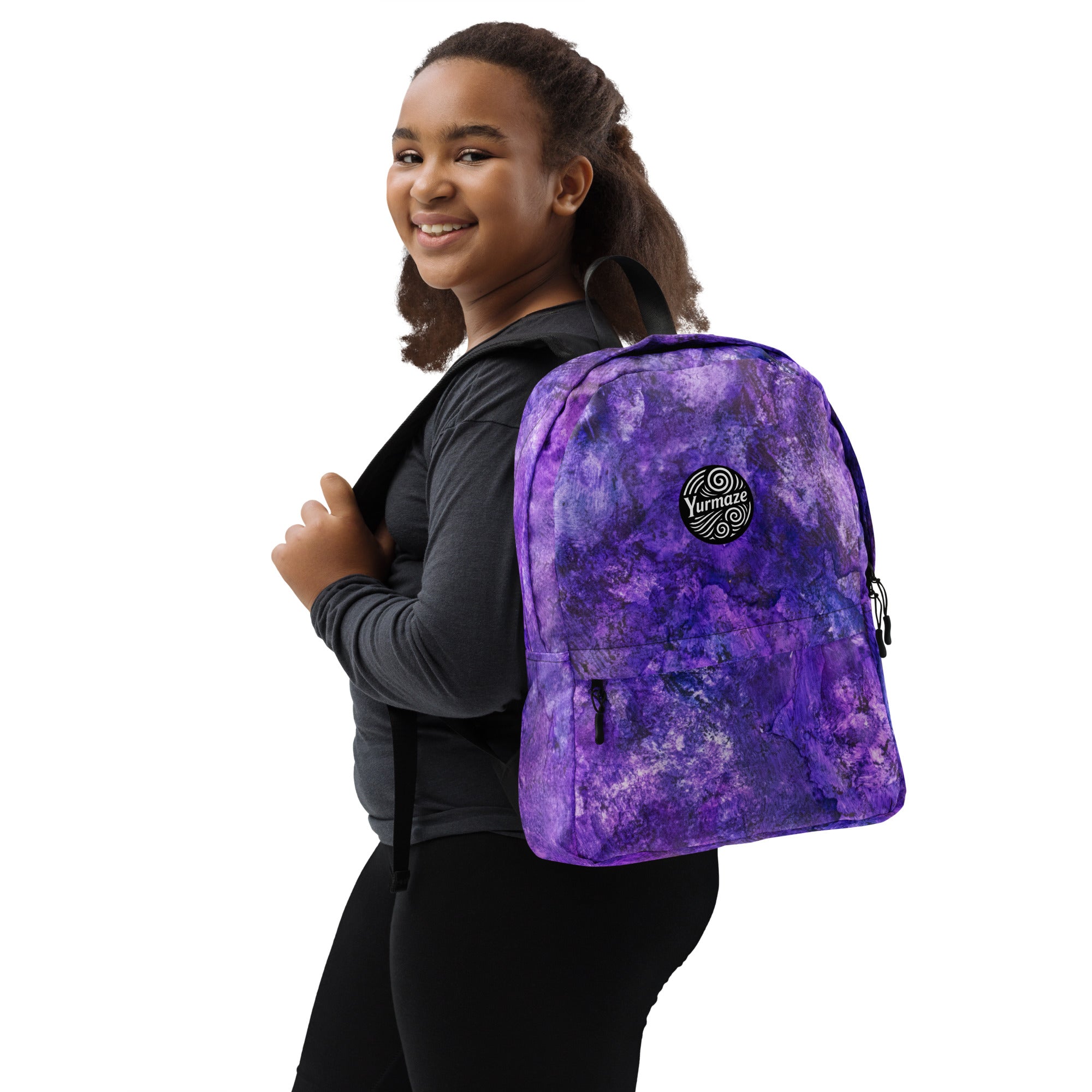 Yurmaze Purple Infusion medium backpack with abstract alcohol ink artwork