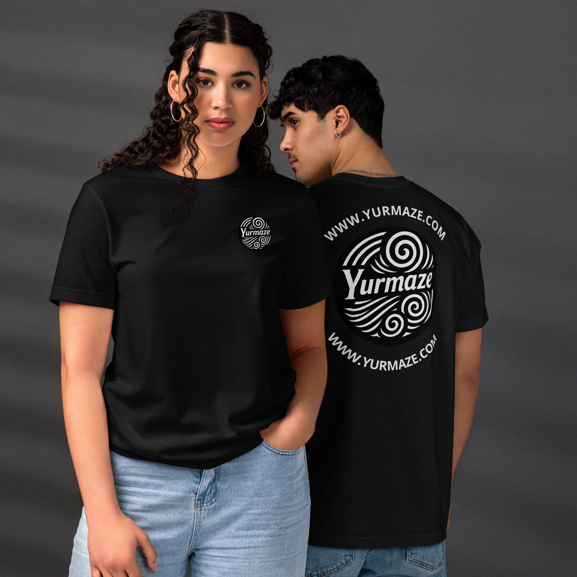 Front and back Yurmaze eco-friendly unisex t-shirt made from recycled materials