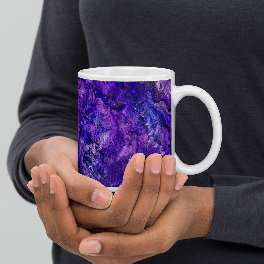 Yurmaze Purple Infusion ceramic mug with abstract alcohol ink design
